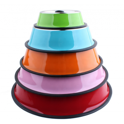 Hot sale color printed rubber bottom Metal Stainless Steel Pet Dish/ Pet Feeder/ Dog Bowl