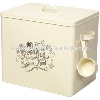 Cream Color Rectangle Metal Dog Food Canister Metal Pet Food Storage Jars With Spoon