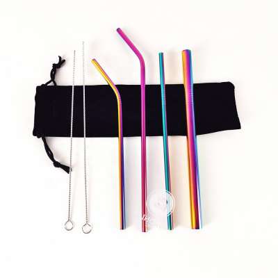 Customized Colorful Rose Golden Metal Straw Set Stainless Steel Straw with Brush