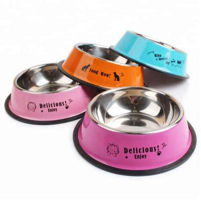 Petfamily Stainless Steel Bowl Colorful Cartoon Dog Bowl or Cat Dish with Non-Slip Rubber Bottom