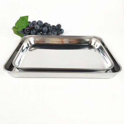 Rectangle bakeware pan Silver Custom Logo Stainless Steel Metal Serving food Tray,non stick pizza pan