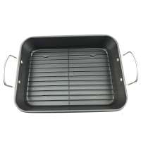 YJ 174890 Non Stick Carbon Steel Bakeware Turkey Pan Baking Tray With Roast Rack For Sale